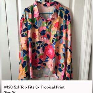 Tropical Print Top Size 5XL Fits Like 3X Unbranded